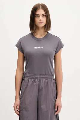 Bavlněné tričko adidas Essentials Linear dámské, fialová barva, JC8236