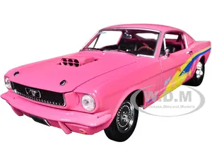 1966 Ford Mustang Fastback 22 Pink with Blue and Yellow Stripes "Pro Street" Limited Edition to 6250 pieces Worldwide 1/24 Diecast Model Car by M2 Ma