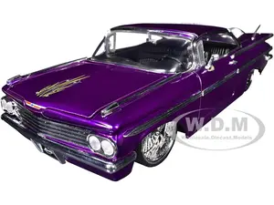1959 Chevrolet Impala Lowrider Candy Purple with DUB Wire Wheels "Street Low" Series 1/24 Diecast Model Car by Jada