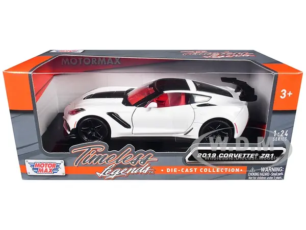 2019 Chevrolet Corvette ZR1 White and Black with Red Interior "Timeless Legends" Series 1/24 Diecast Model Car by Motormax