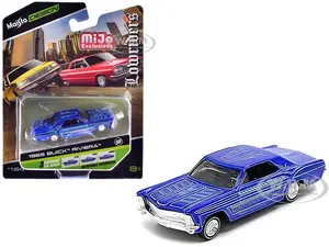 1965 Buick Riviera Candy Blue with Graphics "Lowriders" "Maisto Design" Series 1/64 Diecast Model Car by Maisto