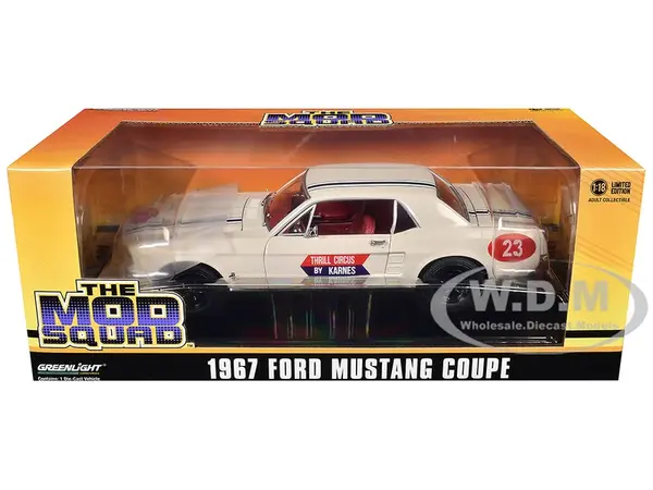 1967 Ford Mustang Coupe 23 "Thrill Circus By Karnes" White 1/18 Diecast Model Car by Greenlight