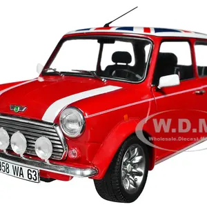Mini Cooper 1.3i Sport Pack Red with White Stripes and UK Flag on Top 1/18 Diecast Model Car by Solido