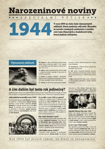 Narozeninové noviny 1944 s vlastním textem a fotografií, S textem