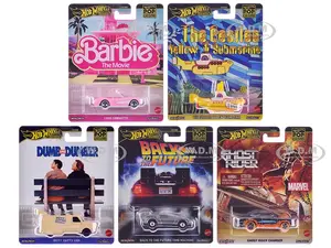 "Pop Culture 2025" 5 piece Set H "Premium Series" Diecast Model Cars by Hot Wheels