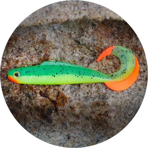 Redbass gumová nástraha twister kixter fluo/green rhrt uv - l 100 mm 6,7 g