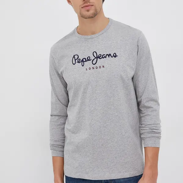 Bavlnené tričko s dlhým rukávom Pepe Jeans Eggo šedá farba, s potlačou