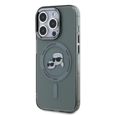 Zadní kryt Karl Lagerfeld IML K&CH Heads Metal Frame MagSafe pro Apple iPhone 15 Pro, černá