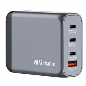 Verbatim GaN 32202, cestovní nabíječka do sítě, USB 3.0, USB C, šedá, 100 W, vyměnitelné vidlice C,G,A