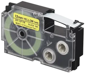 Casio XR-12FYW , 12mm x 8m, černý tisk / signální žlutý podklad, kompatibilní páska