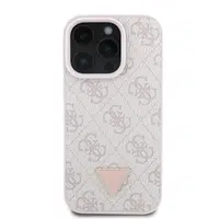 Zadní kryt Guess PU 4G Strass Triangle Metal Logo pro Apple iPhone 16 Pro Max, růžová