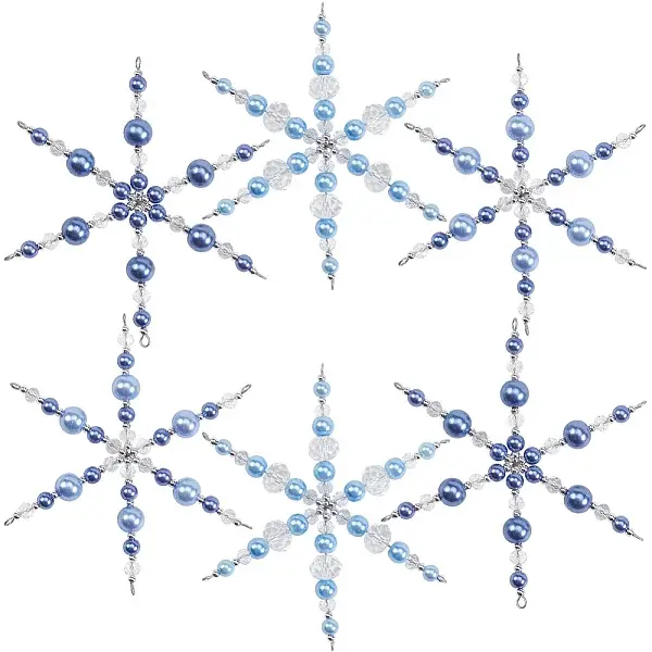 6Pcs 3 Styles Glass Beaded Snowflake Multi-Strand Links