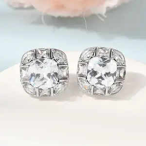 Brass Pave Clear Cubic Zirconia & Glass Stud Earrings