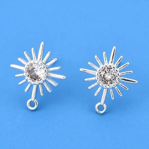 Brass Micro Clear Cubic Zirconia Stud Earring Findings