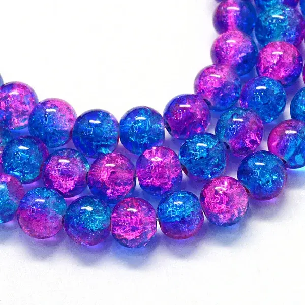 Baking Paint Transparent Crackle Glass Round Bead Strands
