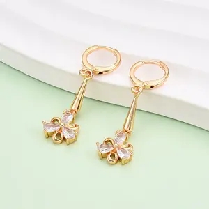 Brass Micro Pave Cubic Zirconia Dangle Leverback Earrings
