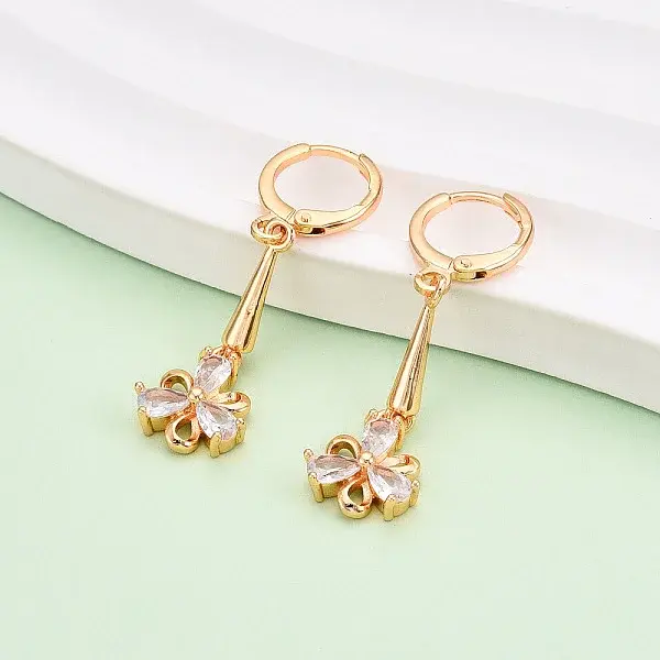 Brass Micro Pave Cubic Zirconia Dangle Leverback Earrings