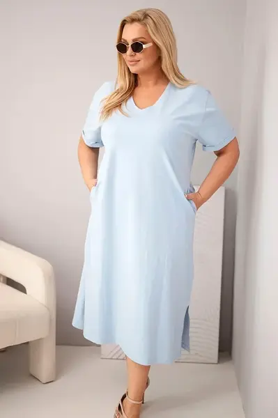 Dámské plus size šaty s V-výstřihem modré