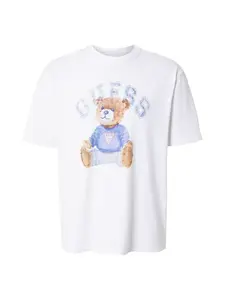 GUESS Tričko 'BEAR'  kráľovská modrá / hnedá / biela