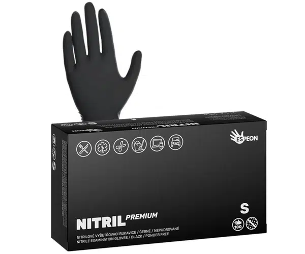 Silné nitrilové rukavice Espeon Nitril Premium - 100 ks, černé, velikost S (100025) + dárek zdarma