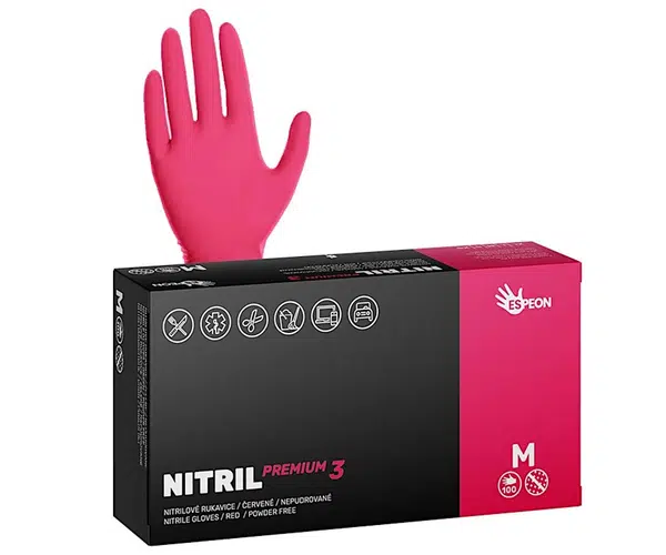Silné nitrilové rukavice Espeon Nitril Premium 3 - 100 ks, červené, velikost M (100159) + dárek zdarma