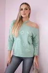 Blouse with heart print dark mint