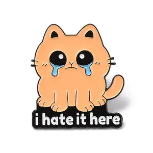 I Hate It Here Crying Cat Enamel Pins