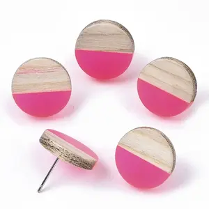 Transparent Resin & Wood Stud Earrings