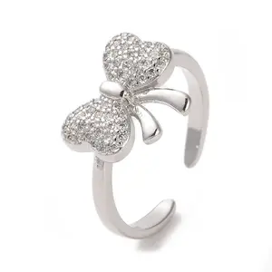 Brass Micro Pave Cubic Zirconia Open Cuff Ring