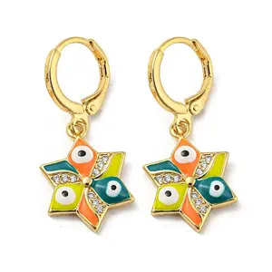 Real 18K Gold Plated Brass Dangle Leverback Earrings