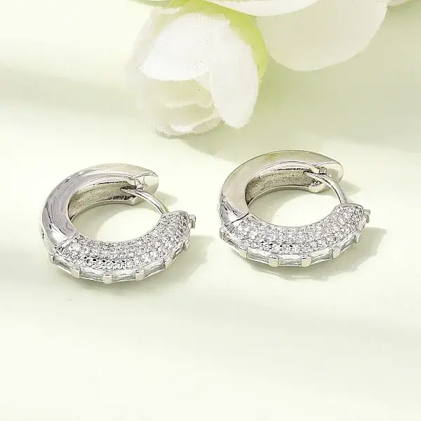 Brass Micro Pave Cubic Zirconia Hoop Earrings