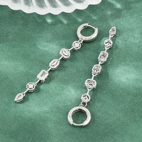Brass Micro Pave Cubic Zirconia Hoop Dangle Earrings