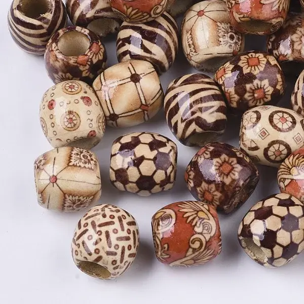 Printed Natural Wood Large Hole Beads