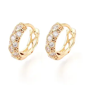 Brass Micro Pave Clear Cubic Zirconia Hoop Earrings