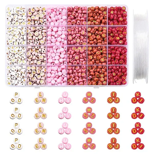 DIY Flat Round with Letter Acrylic Beads Bracelets Making Kits