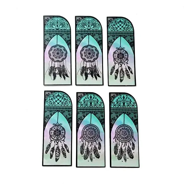 6Pcs 3 Styles Transparent PVC Woven Net/Web with Feather Bookmark