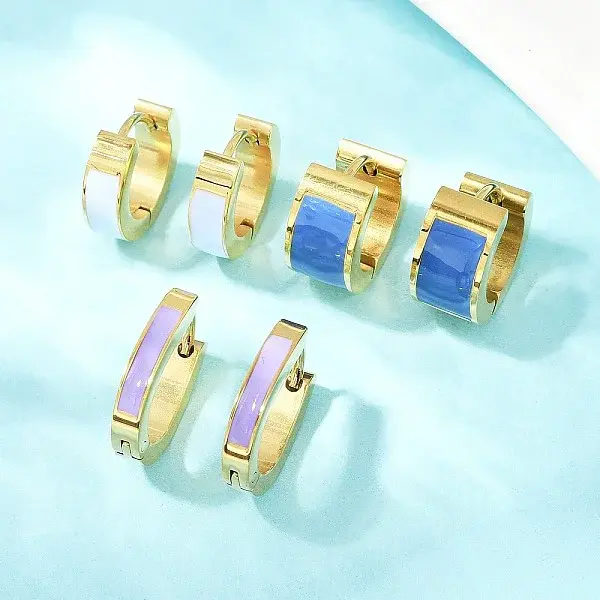 304 Stainless Steel Enamel Hoop Earrings