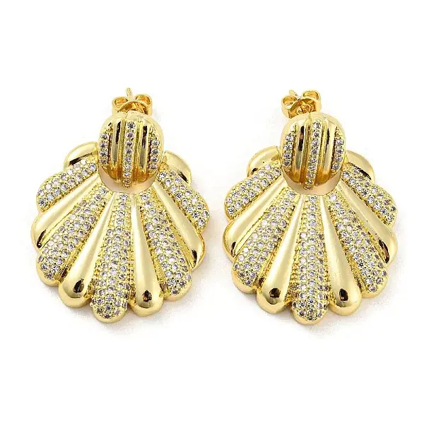 Brass Micro Pave Cubic Zirconia Dangle Stud Earrings