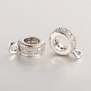 Brass Micro Pave Cubic Zirconia Tube Bails