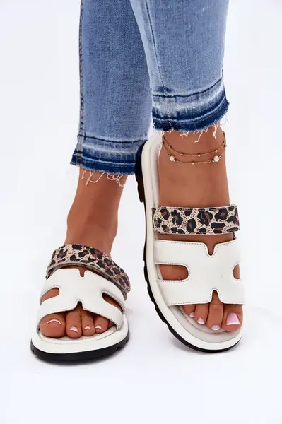 Dámské Kožené Pantofle S Suchým Zipem Leopard Vinceza