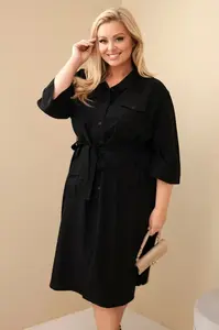 Šaty košilové s páskem pro ženy Plus Size