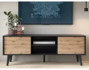 Široká TV skrinka Willow, čierna/dub artisan%
