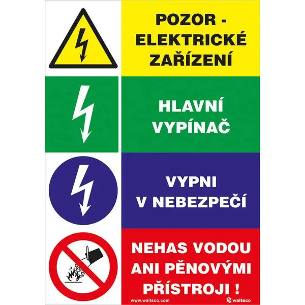 Pozor el. zařízení ... - čtyřkombinace, Samolepka, formát A5, Samolepicí