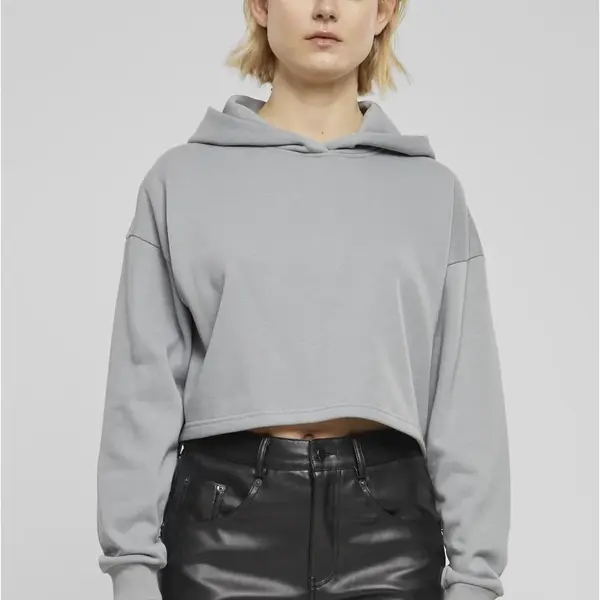 Dámská zkrácená mikina s kapucí Terry Hoodie šedá