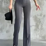 80272 Dewbery High Waist Slim Fit Wide Leg Pants-ANTHRACITE