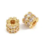 Brass Micro Pave Clear Cubic Zirconia Beads