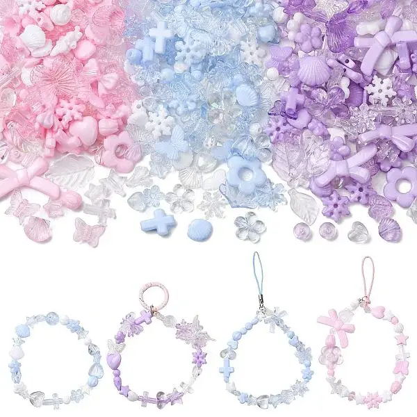 450Pcs 3 Colors Transparent & Opaque Acrylic Beads