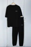 Trendyol Black Oversize/Wide Cut Printed T-Shirt Tracksuit Bottom-Top Set