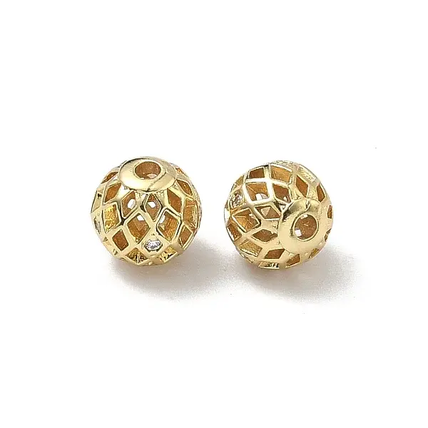 Brass Micro Pave Clear Cubic Zirconia Beads