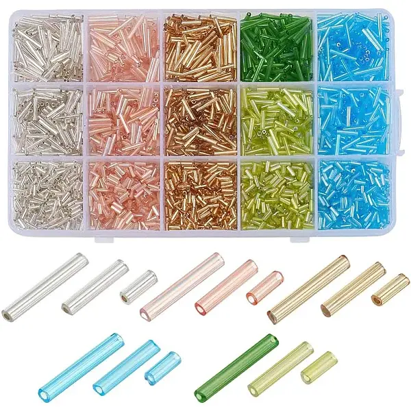 120G 15 Styles Glass Bugle Beads